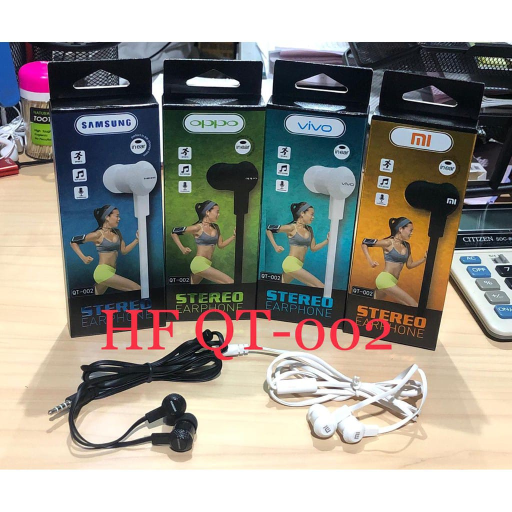 Handsfree Brand Samsung Xiaomi Oppo Vivo Earphone Stereo QT-002 Super Bass Murah