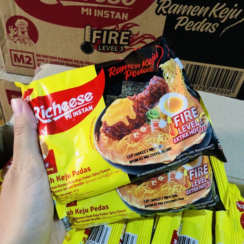 Mie richeese / mi viral keju ricis level pedas rechese termurah terlaris terviral madiun surabaya emi nabati kuning fire level