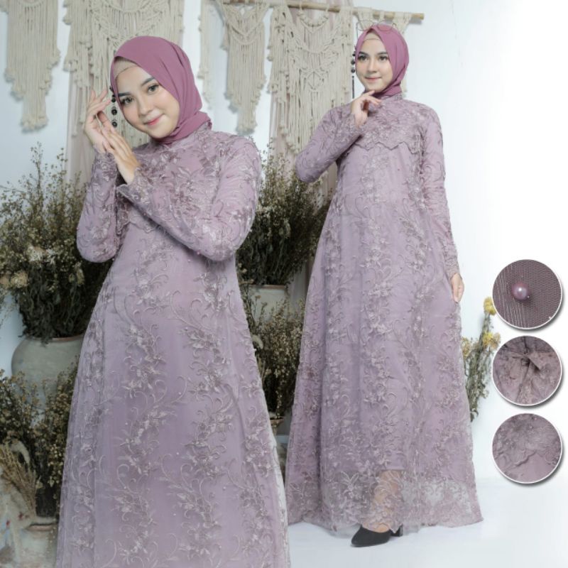 IndahKebaya | GAMIS LEBARAN / KEBAYA GAMIS SEKAR TILLE / DRESS MUSLIMAH TERBARU / GAMIS PESTA JUMBO