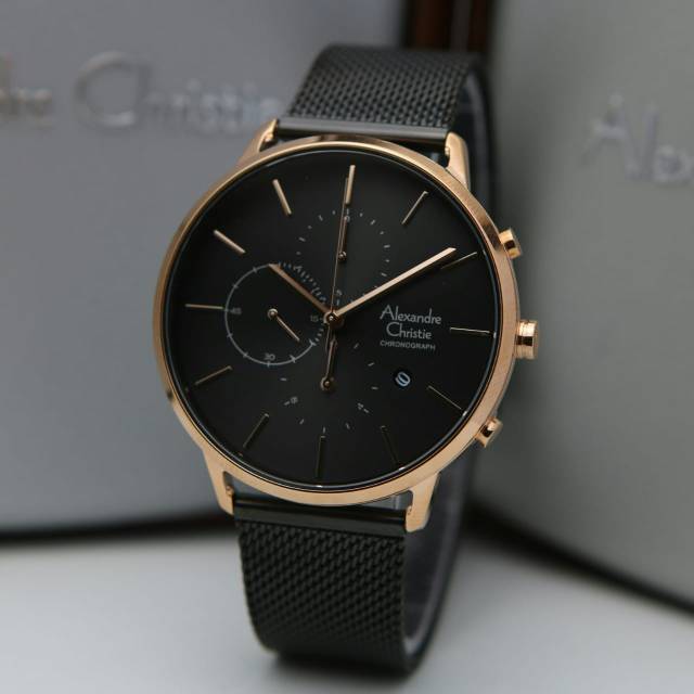 JAM TANGAN PRIA ALEXANDRE CHRISTIE AC 6555 ROSEGOLD BLACK ORIGINAL GARANSI RESMI 1 TAHUN