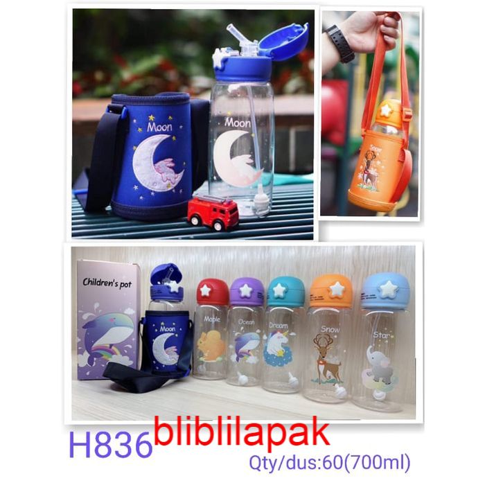 H836 - BOTOL MINUM ANAK - IMUT CUTE KEKINIAN - TALI DAN POUCH