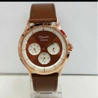 jam tangan Alexandre Christie AC 2868 wanita coklat rose gold original