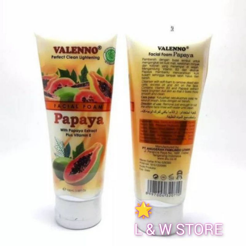 Pepaya Valenno Facial Foam 100gr /Pepaya Pembersih Wajah Original