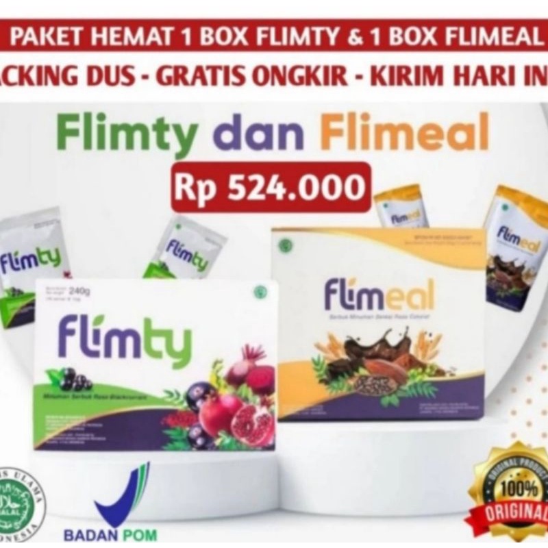 Paket Flimty 1 Box (16 Sachet) dan Flimeal 1 Box (12 Sachet) BPOM Pelangsing Original 100℅