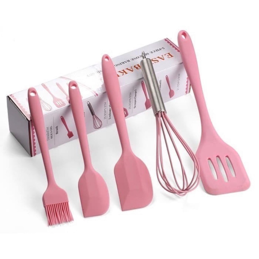 ALAT MASAK SPATULA SET 5 PCS SILIKON SUTIL KITCHEN UTENSIL TAHAN PANAS FREE PACKING DUS