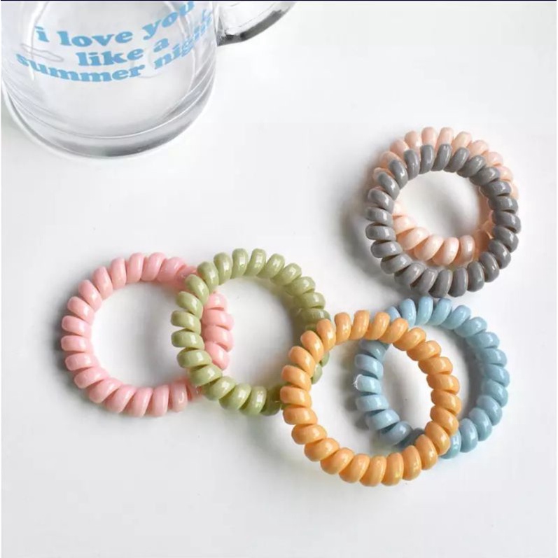 [ COD ] Ikat Rambut Spiral Fashion Korea / Kunciran Rambut Kabel / Tali Rambut Elastis-Glosy Pastel Premium