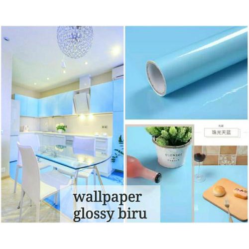 [GD] WALLPAPER PREMIUM GLOSSY BLUE BIRU POLOS STIKER DINDING MEJA STICKER KITCHEN SET DAPUR KITCHEN