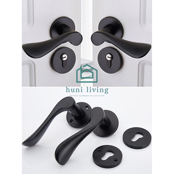 Kunci Pintu Full Handle Set Gagang Pintu Lengkung Black Doff Premium