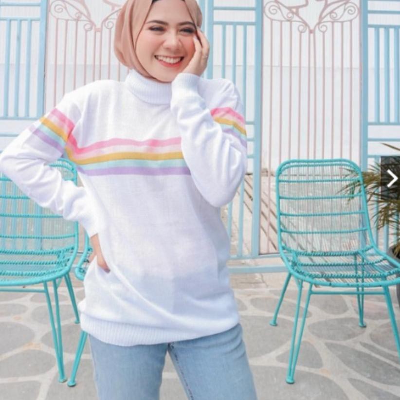 NEW-ARRIVAL TURTLENECK RAINBOW - Sweater rajut - Baju wanita - Baju turtleneck - Rajut turtleneck