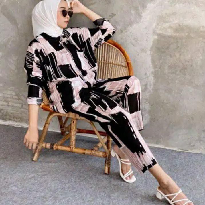 One set Rayon Premium Setelan Piyama Motif Terbaru-Belle Set