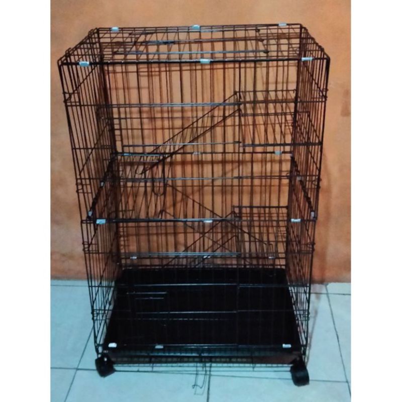 KANDANG KUCING BESI LIPAT TINGKAT 3 / SIZE L / UKURAN 60X40X90CM FREE RODA DAN UKURAN STANDAR 60X40X50CM WARNA RENDOM-7