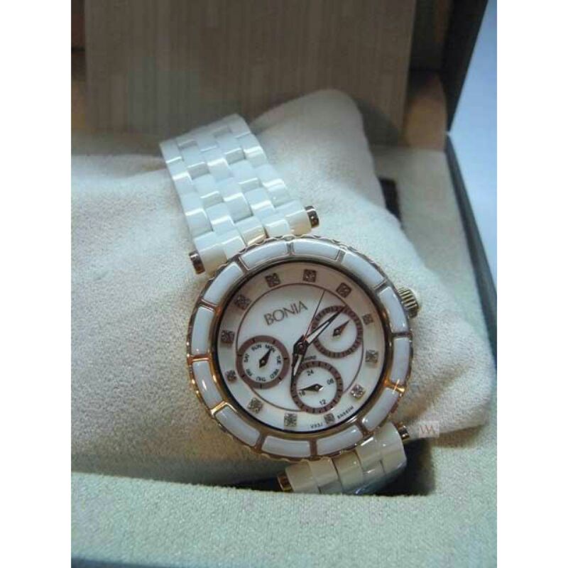 Original Bonia Jam Tangan Wanita Elegant Ceramic Rantai Analog
