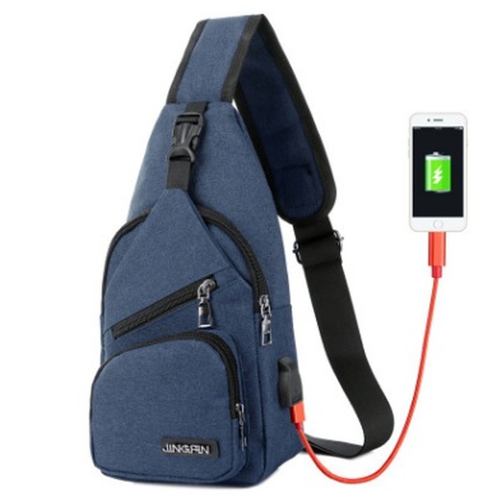 Tas Selempang Pria Port USB Bonus Kabel USB Cancer - Tas Slempang Pria - Slingbag Pria