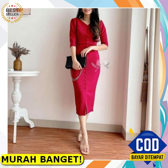 Rsh21- Dress Baju Wanita Korean Style Dress Remaja Pesta Natal Imlek Murah Polos Remaja Kondangan Ca