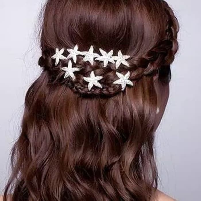 6pcs Jepit Rambut Bintang Laut Starfish U Shape Hairpin Wedding Headwe