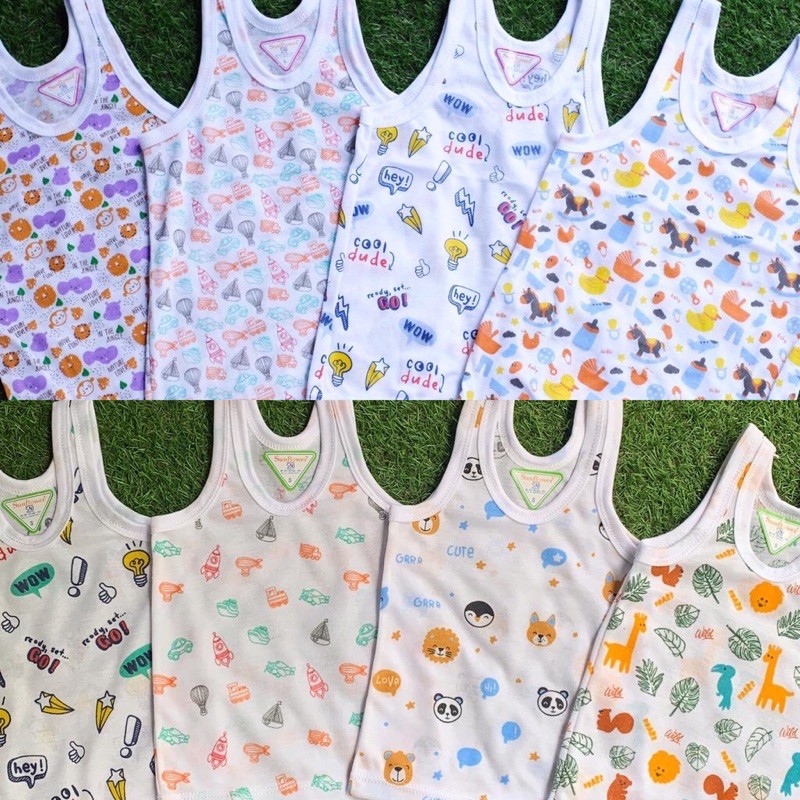 12 pcs Singlet Kutang Bayi Anak Full Print merk Sunflower Per Lusin