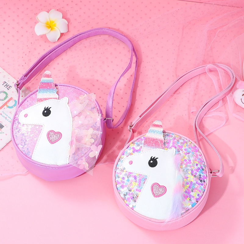 Tas selempang unicorn bulat TU070 anak perempuan paud sd tk sling bag