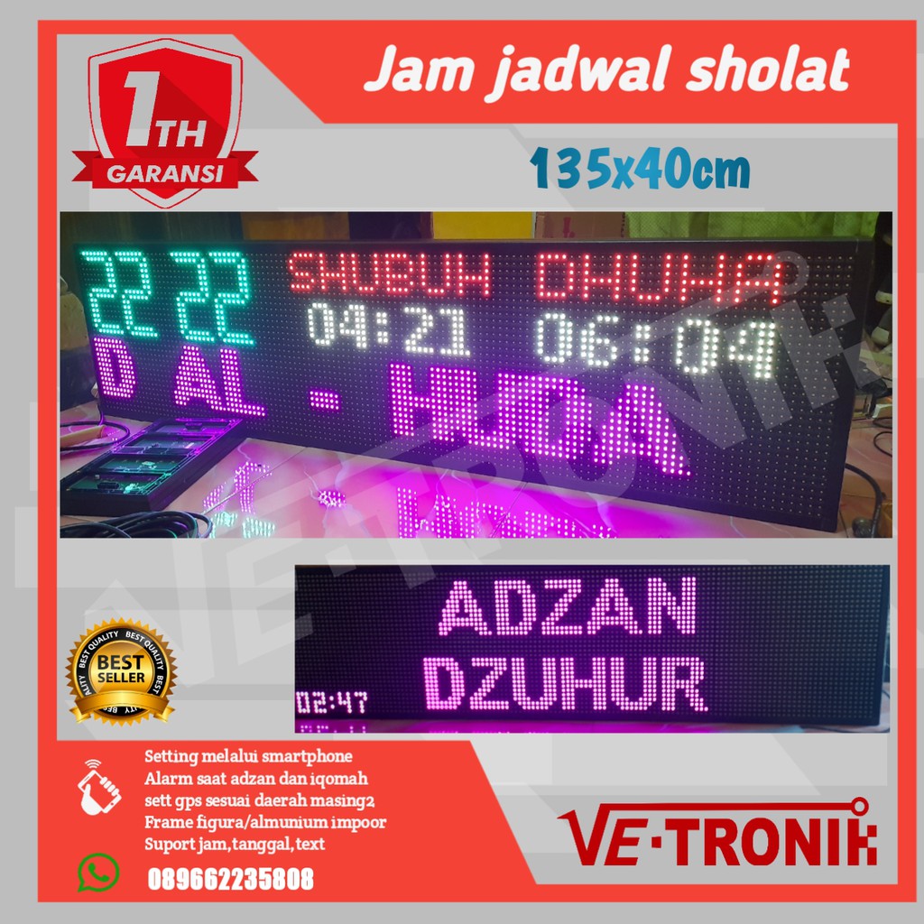 Jadwal sholat Running text jam jadwal sholat  RGB 135x40cm