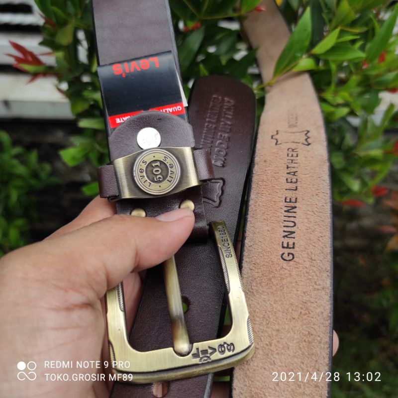 Sabuk Kulit Asli - Ikat Pinggang Pria Kulit Premium - Gesper Kulit Kepala Kuningan Leber 3.5 Cm