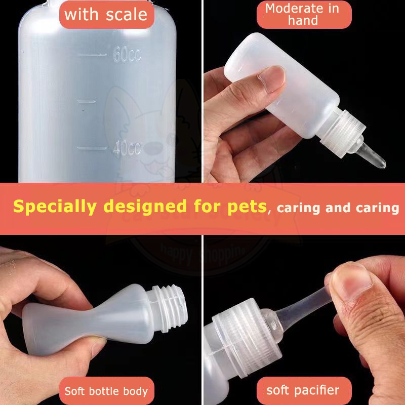 Botol Dot Kucing 60ml Dot Anak Kucing Peralatan Air Minumbotol Anjing Botol+Dot+Sikat