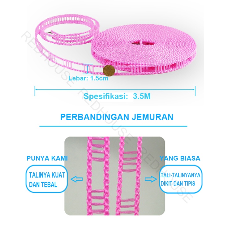 RED HOUSE Tali Jemuran Clothesline Laundry Baju JEMURAN Tali Jemuran 3.5 Meter