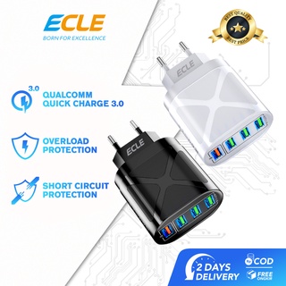 (NEW) ECLE Fast Charger 4 USB QC3.0 Fast Charging 3.1A Hitam/Putih