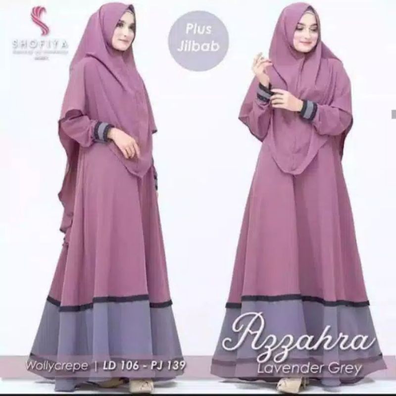 Gamis Syar'i asdf AZZAHRA syar'i set hijab ukuran L, XL, XXL, XXXL,XXXXLmurah