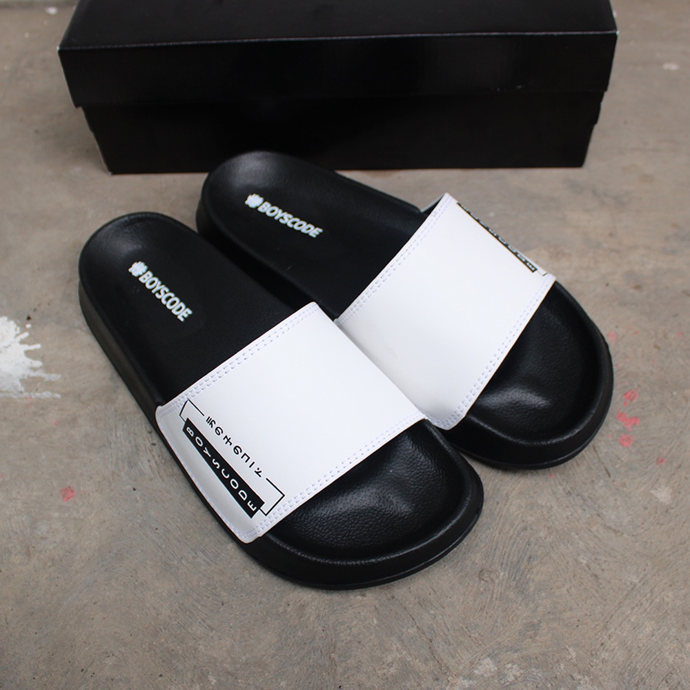 Sandal Selop Pria Distro Terbaru Boyscode Kanji Japan / Sandal Slide Pria / Sandal Slip On Pria