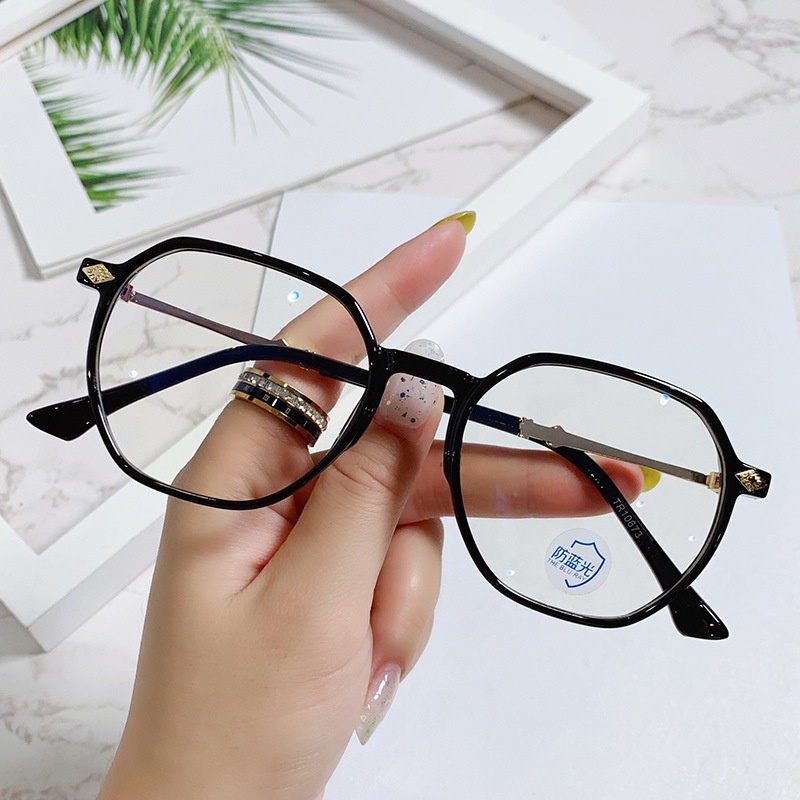 （YUZHU）COD New Fashion Transparan Oversized Frame Kacamata TR90 Kuil Logam Poligonal Kacamata Anti Cahaya Biru