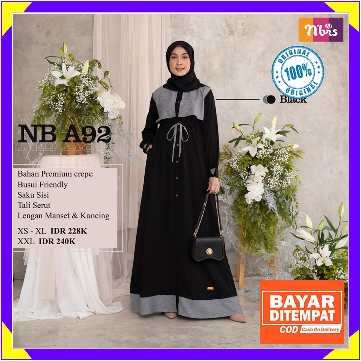 Gamis Nibras Terbaru 2021 Gamis Nibras Wanita Promo Premium Crepe Black Hitam NBA92 NB A92 NBA 92 Or