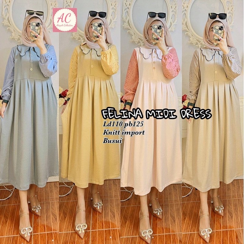 FELITO MIDI DRES INPOER FELINA MIDI DRESS BAHAN KNITT IMPORT BUSUI KANCING AKTIF LD 110 PB 125 / MID