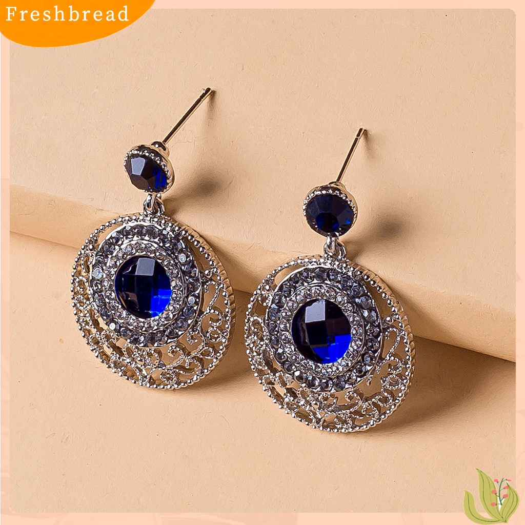 Terlaris Women Simple Blue Rhinestone Hollow Round Ear Stud Earrings Jewelry Accessory