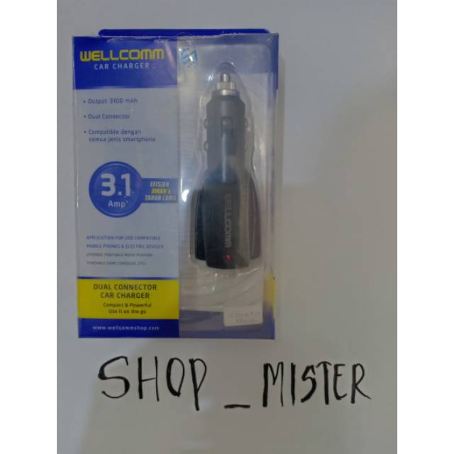 Charger mobil/Car charger wellcomm 3.1A dual port