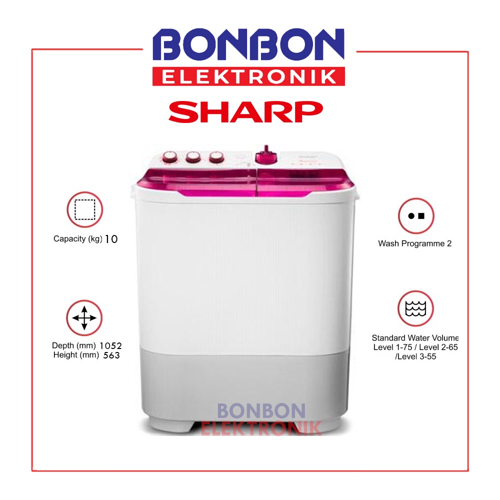 Sharp Mesin Cuci 2 Tabung 10KG ES-T1090-PK / EST1090 / EST 1090 PK