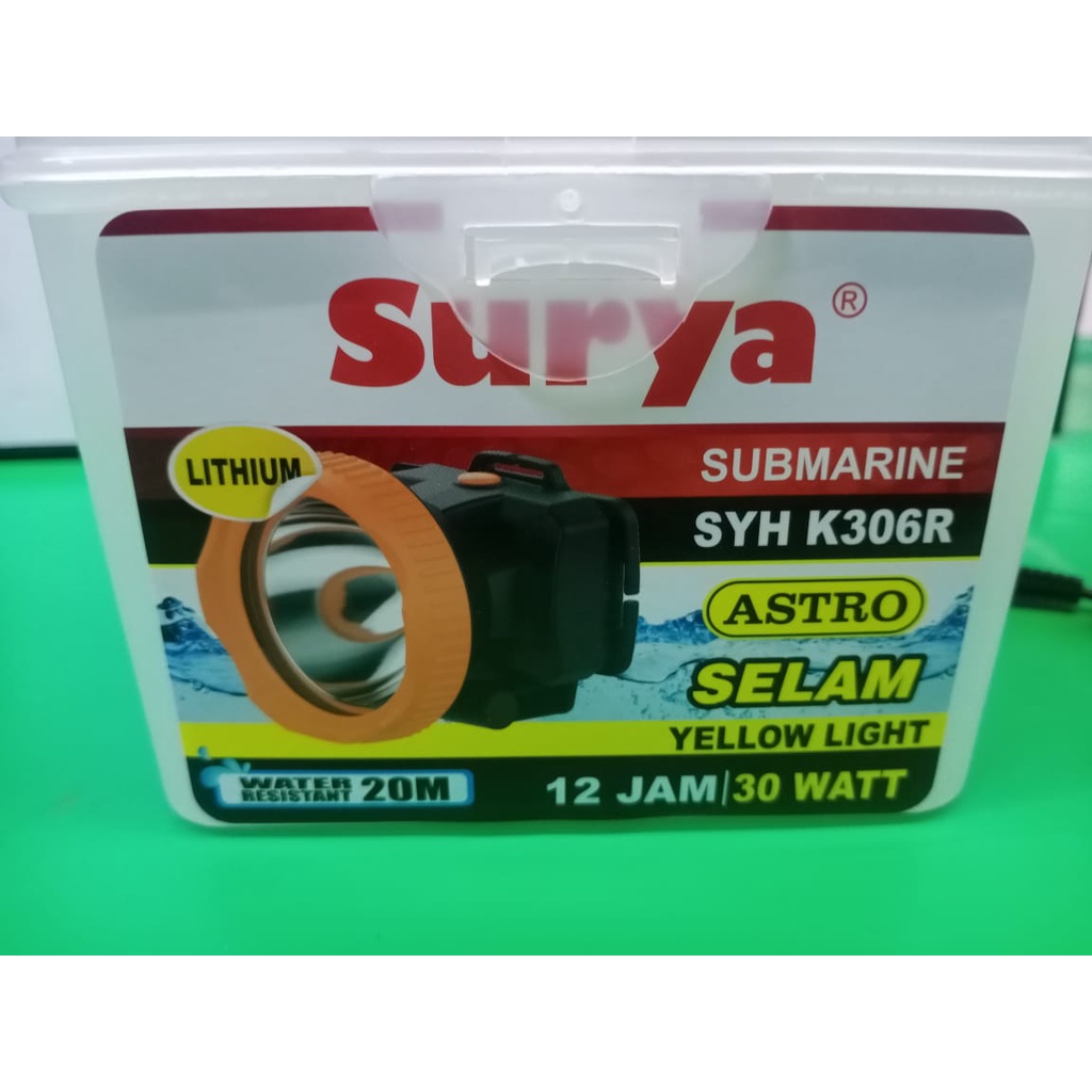 Surya Senter Kepala Selam LED Super Terang Lithium SYH K306R LAMPU KUNING 30 Watt Super LED