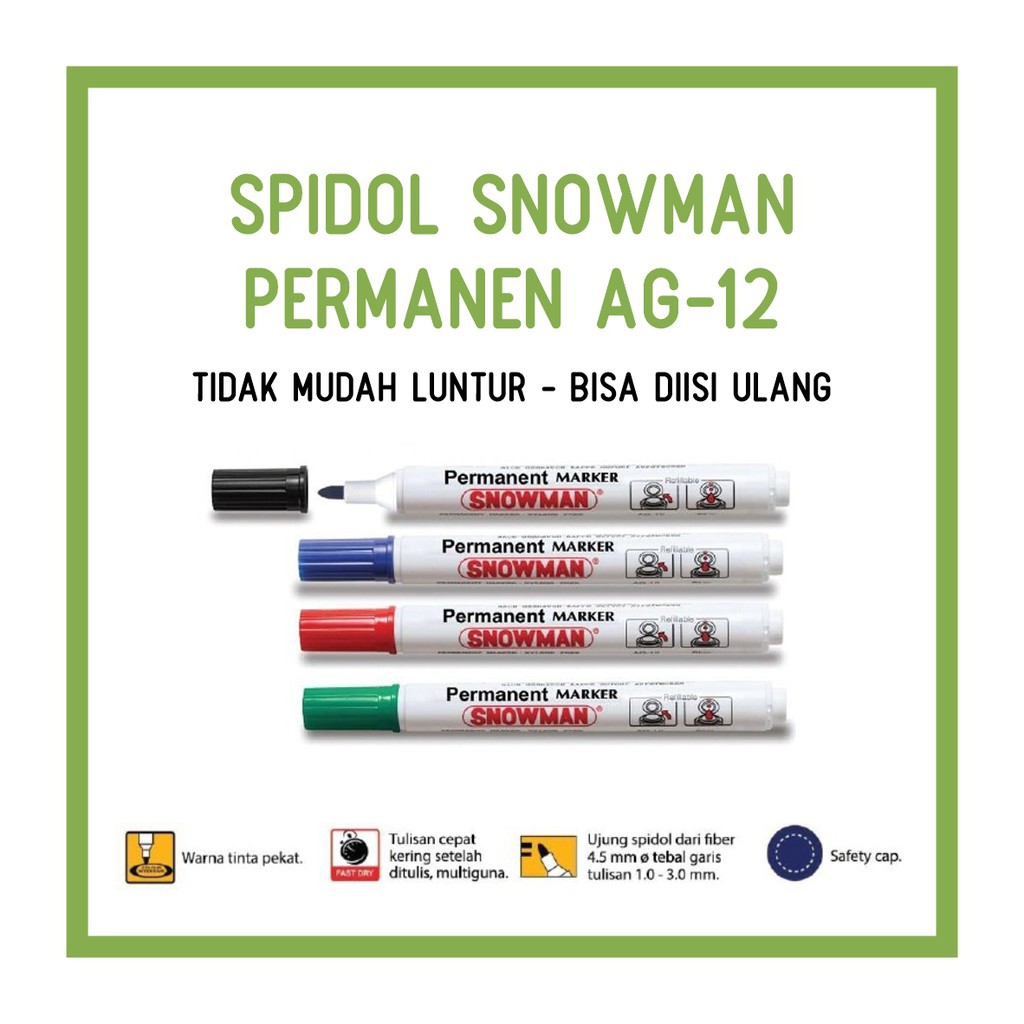 

Spidol Permanen Snowman Permanent Marker AG12 Aneka Warna (Satuan)