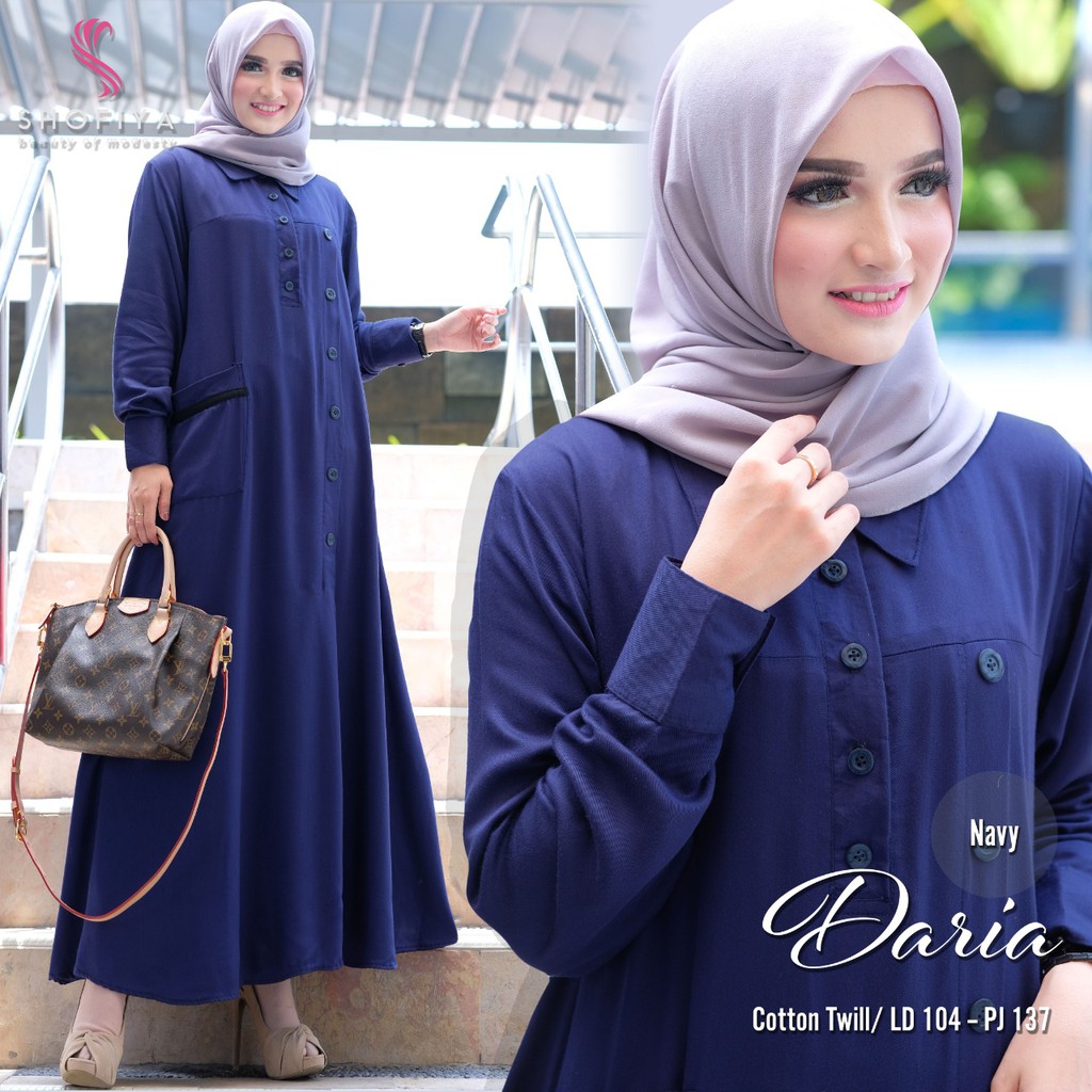DARIA DRESS ORI SHOFIYA GAMIS WANITA LONGDRESS POLOS KATUN TWILL PREMIUM BUSUI SIMPLE CASUAL