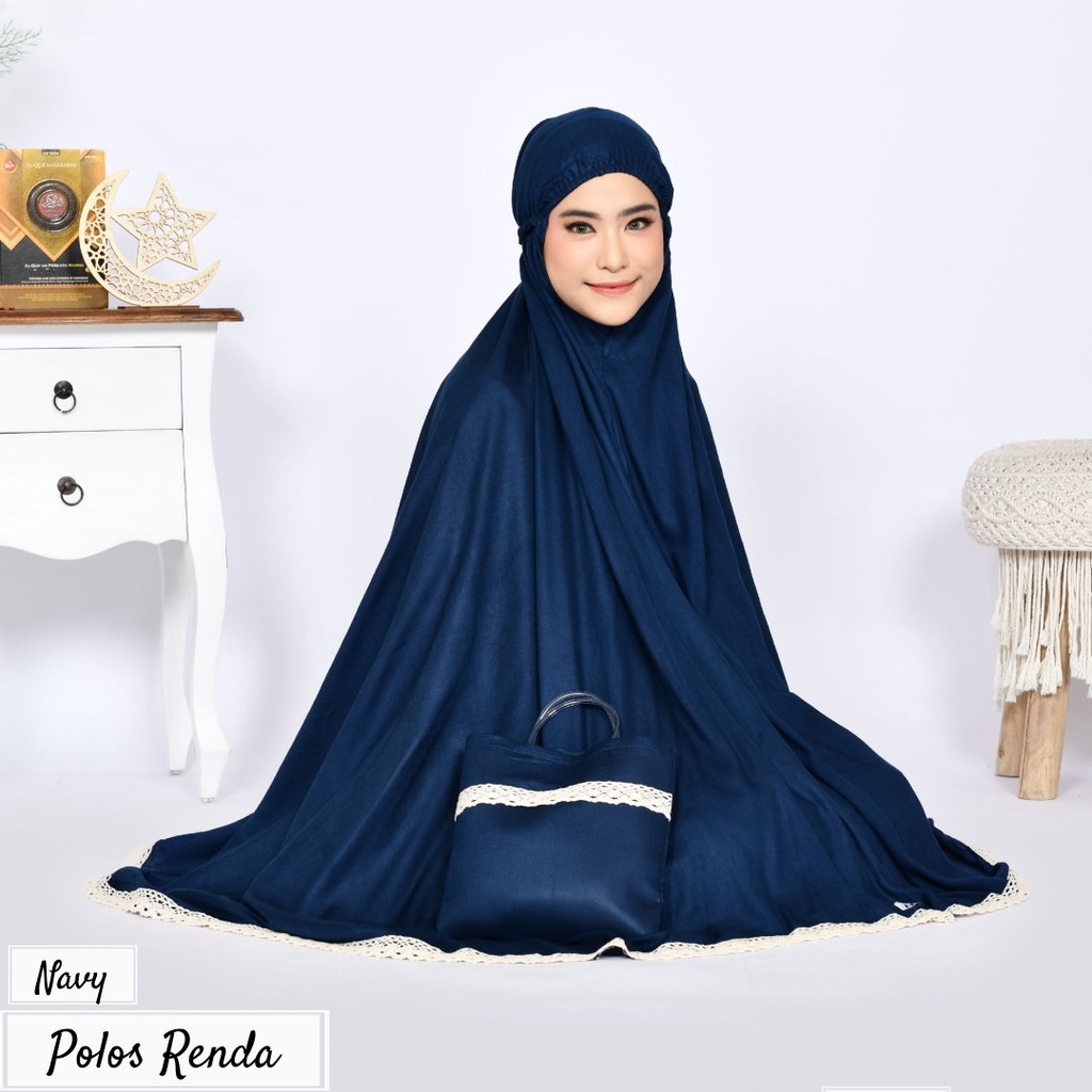 Mukena Dewasa Jumbo Polos Bahan Katun Premium Renda Rajut