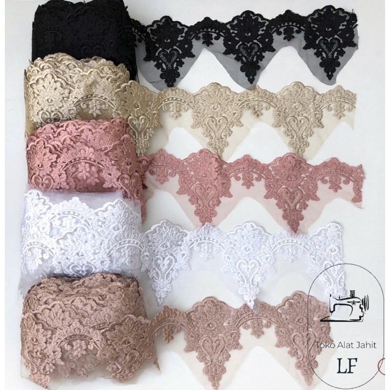 RENDA BORDIR LEBAR 15 CM/RENDA KEBAYA/ RENDA BROKAT/ RENDA BUNGA/ RENDA TULLE/RENDA BROKAT PINGGIRAN