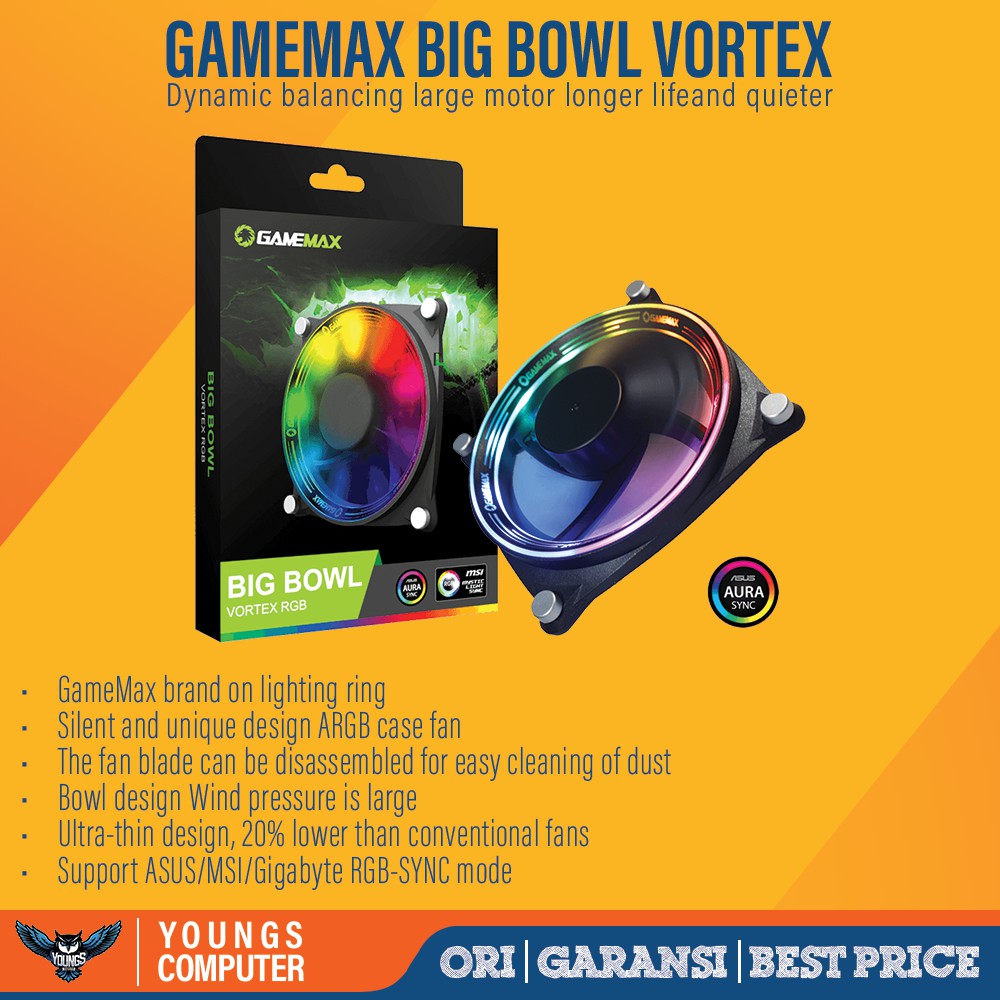 GAMEMAX BIG BOWL VORTEX ARGB 12CM FAN CASE AURA SYNC GMX-12-RBB