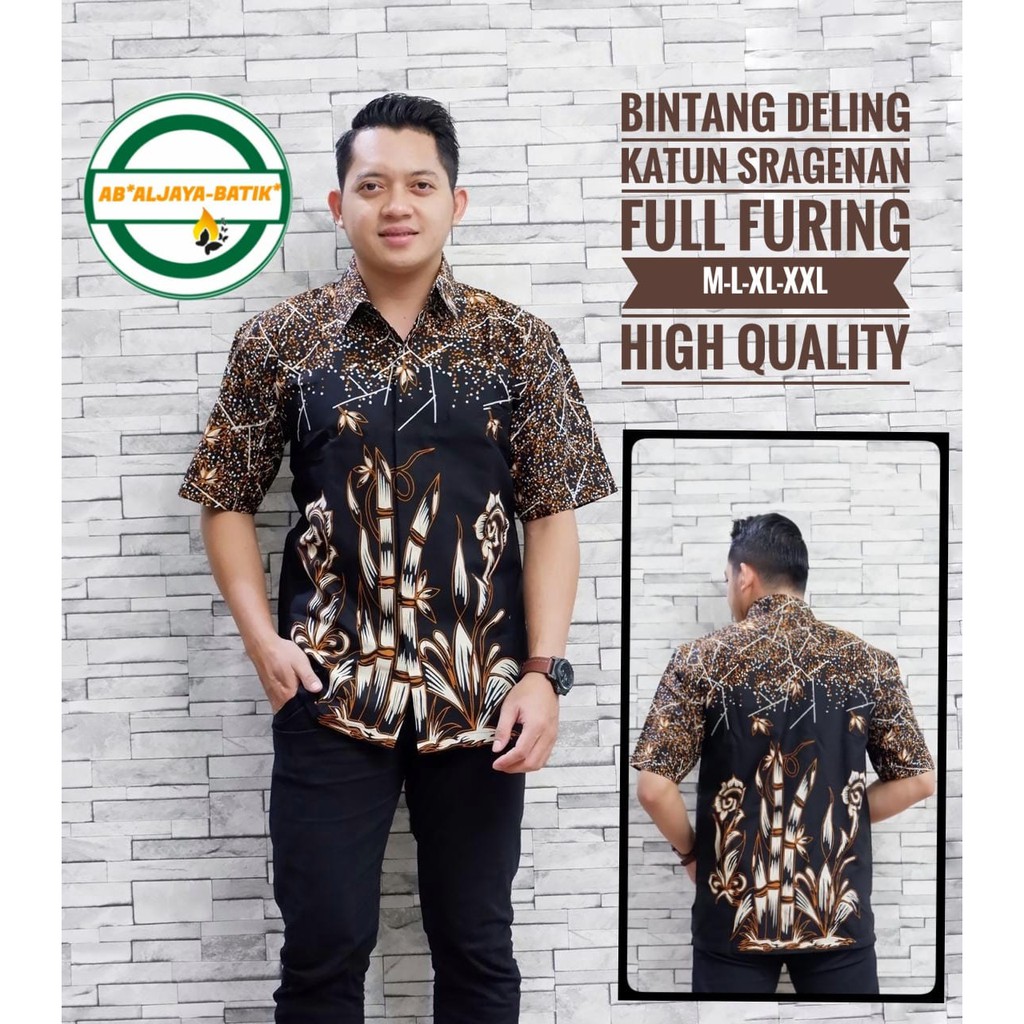 BINTANG DELING Baju Kemeja Batik Pria Solo Premium Modern Lengan Pendek Katun FULL FURING Aljaya