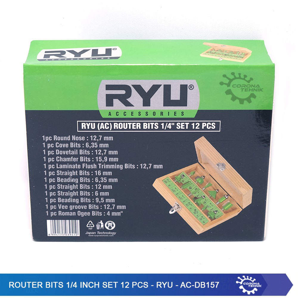 RYU - AC-DB157 - Mata Router Trimmer - Router Bits 1/4 Inch Set 12 Pcs