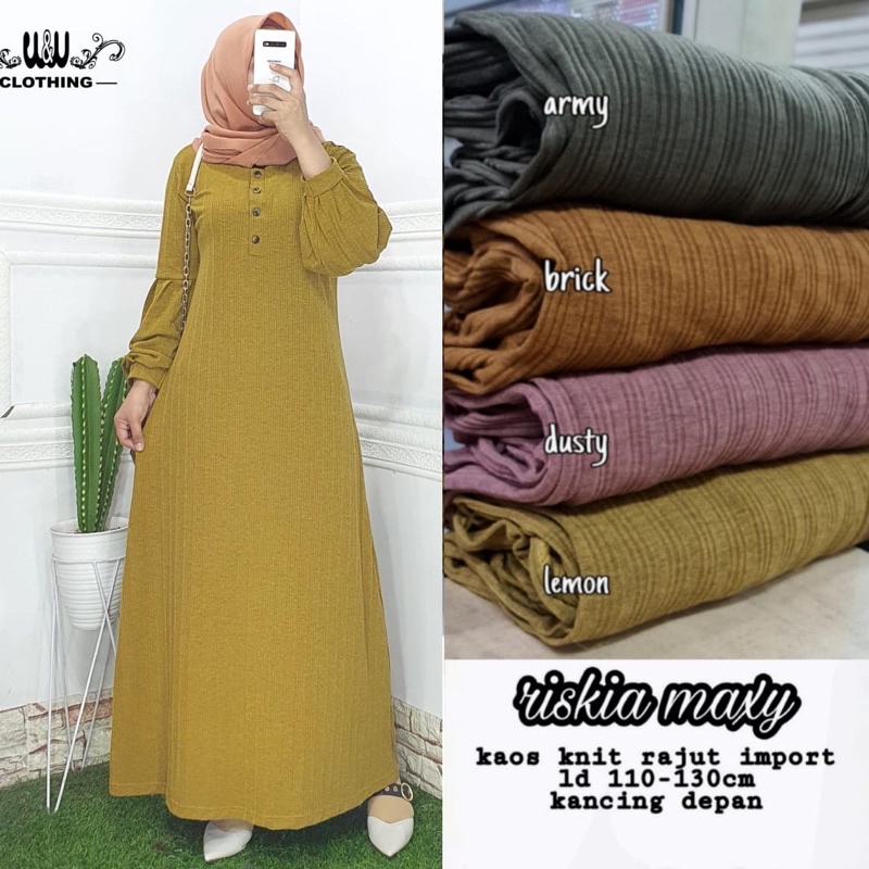 Riskia Dress Maxi Bahan Kaos Knit Rajut Impor All Size