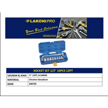 LAKONI PRO - SOCKET SET 1/2" 10PCS 12PT