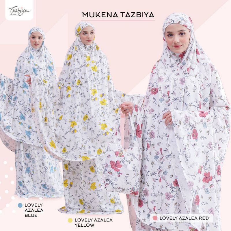 Mukenah Tazbiya Azalea Series Red/Yellow/Blue Dewasa Jumbo Katun Rayon Adem Motif Cantik