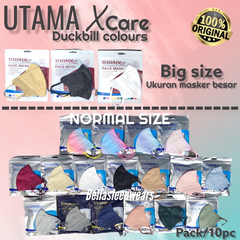 UTAMA X CARE DB PACK/10 - MASKER DUCKBILL 3PLY UTAMA EMBOS KEMENKES WARNA WARNI &amp; GRADASI GRADATION