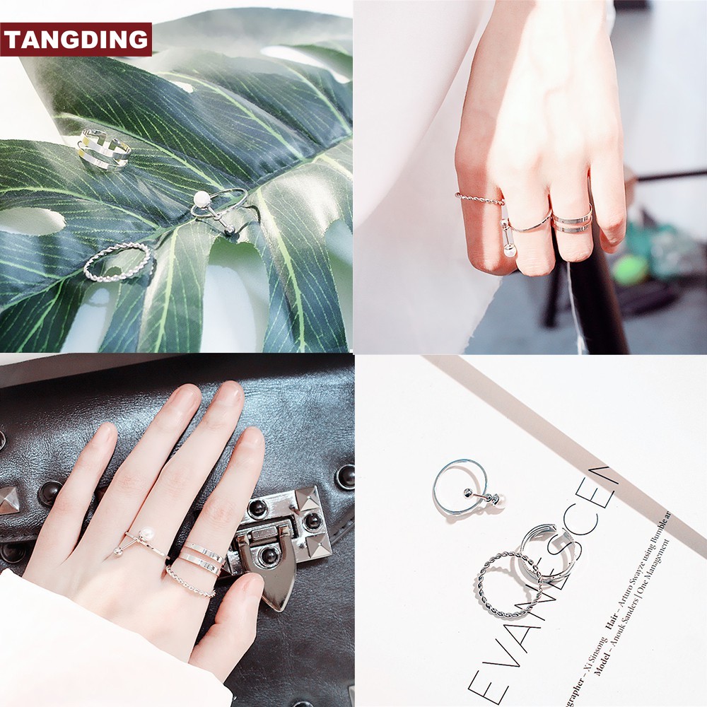 【COD Tangding】3pcs / Set Cincin Model Hollow Out Aksen Mutiara Gaya Korea Untuk Aksesoris