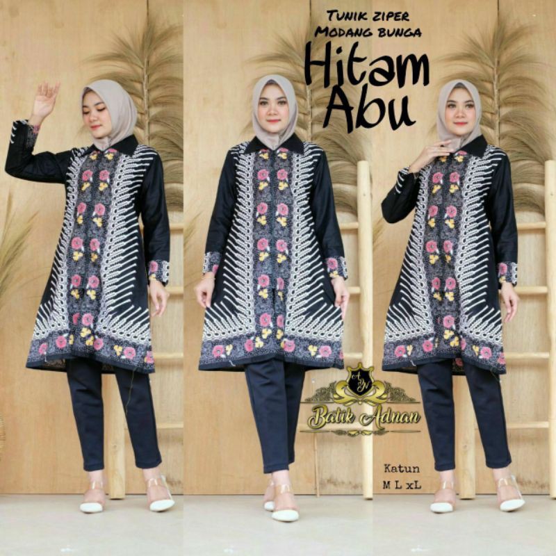 tunik batik Zipper depan