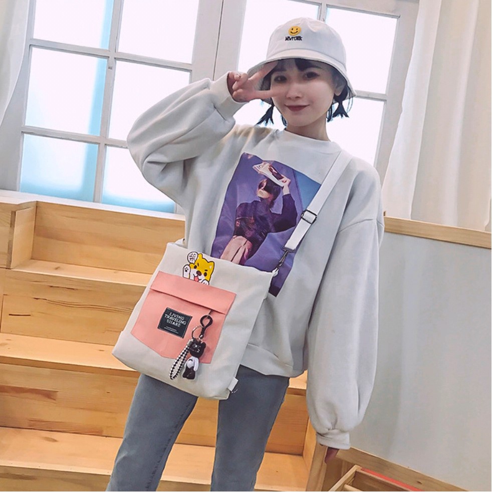 Should Bag - Tas Tote Bag Wanita Resleting Terbaru 2021 Aesthetic Kekinian Motif Carakter LIVING DOG Korea Style Multifungsi