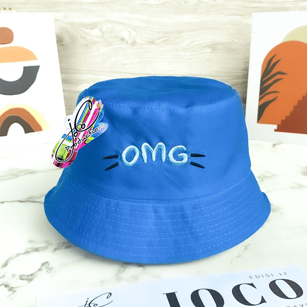 JOLIECOLLECTIONS.ID TOPI ANAK BUCKET OMG - TOPI BALITA UNISEX BUCKET BORDIR OMG-Bucket OMG Biru